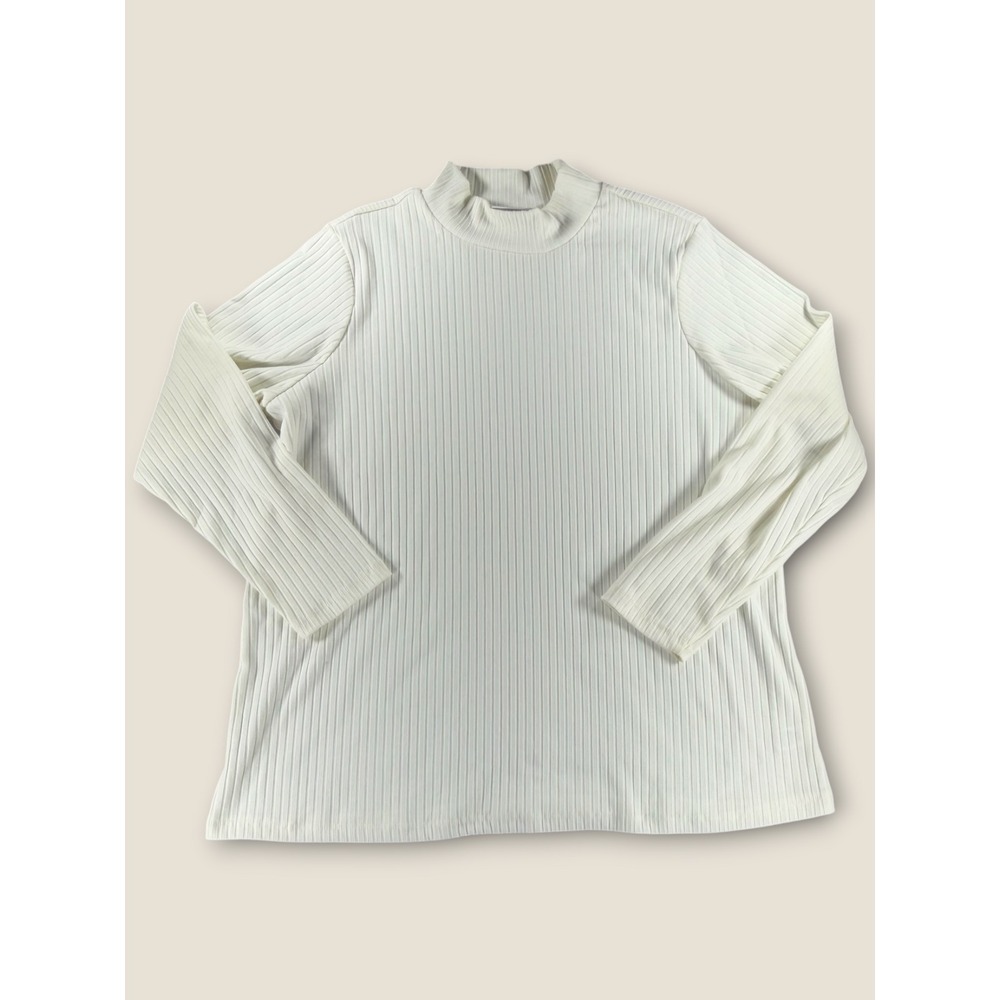 Denim & Co Cream Ribbed Mock Neck Long Sleeve Top Womens XL RN81893